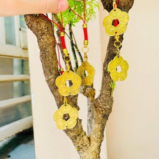 Dây Treo Đồng Xu Hoa Mai 5 Cánh Mạ Vàng 3cm, Treo Điện Thoại , treo cửa nhà , túi xách