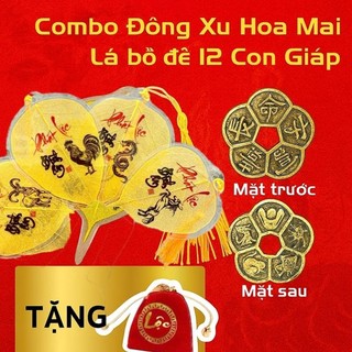 (Tặng Túi Lộc) Combo Xu Hoa Mai + Lá Bồ Đề 12 Con Giáp Theo Tuổi Treo Ô Tô, Bỏ Ốp Điện Thoại