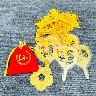 (Tặng Túi Lộc) Combo Xu Hoa Mai + Lá Bồ Đề 12 Con Giáp Theo Tuổi Treo Ô Tô, Bỏ Ốp Điện Thoại