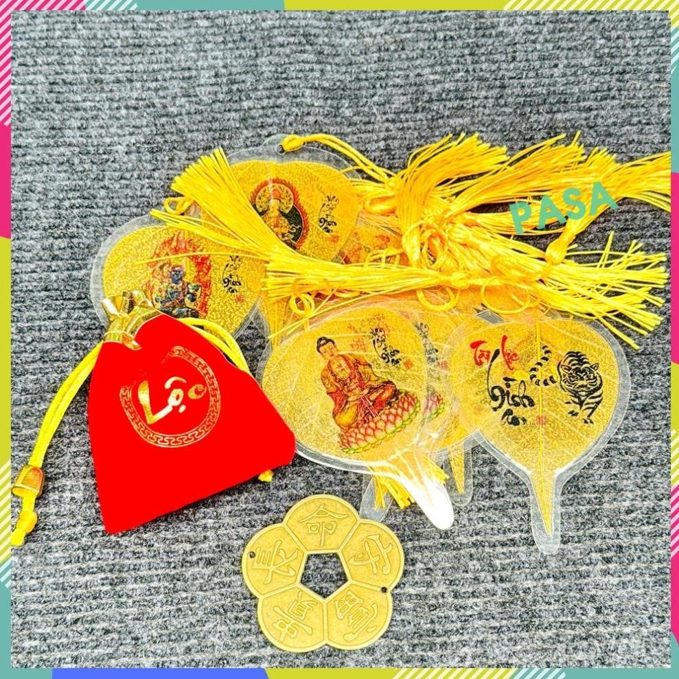 (Tặng Túi Lộc) Combo Xu Hoa Mai + Lá Bồ Đề 12 Con Giáp Theo Tuổi Bỏ Ốp ĐT, Treo Xe Ô Tô