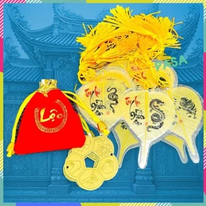 Lá Bồ Đề 12 Con Giáp Nguyên Bản Lá Thật + Đồng Xu Hoa Mai Chiêu Tài (Hàng loại 1)
