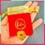 Đồng xu hoa mai phong thuỷ kèm túi lộc đỏ , 3 cm , phong thủy