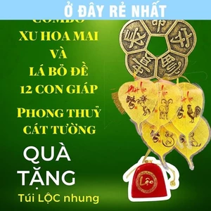 ⭐SẴN HÀNG⭐ (Tặng Túi Lộc) Combo Lá Bồ Đề 12 Con Giáp Và Đồng Xu Hoa Mai Trang Trí Phong Thuỷ
