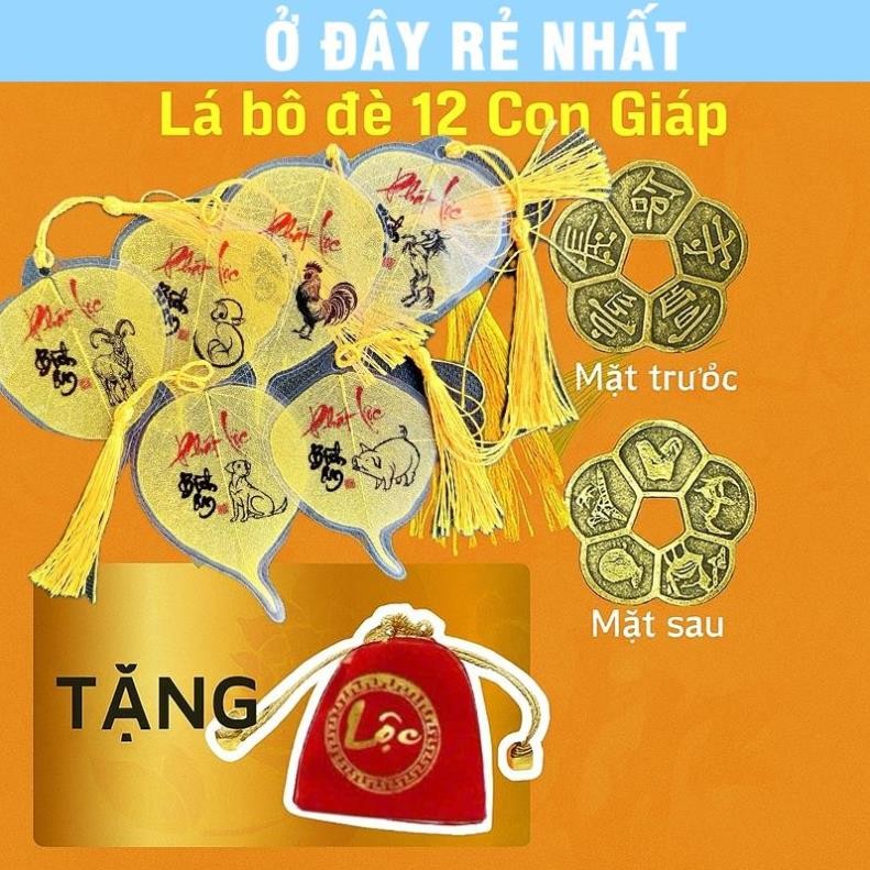 ⭐SẴN HÀNG⭐ (Tặng Túi Lộc) Combo Lá Bồ Đề 12 Con Giáp Và Đồng Xu Hoa Mai Trang Trí Phong Thuỷ