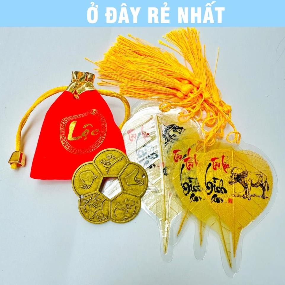 ⭐SẴN HÀNG⭐ (Tặng Túi Lộc) Combo Lá Bồ Đề 12 Con Giáp Và Đồng Xu Hoa Mai Trang Trí Phong Thuỷ