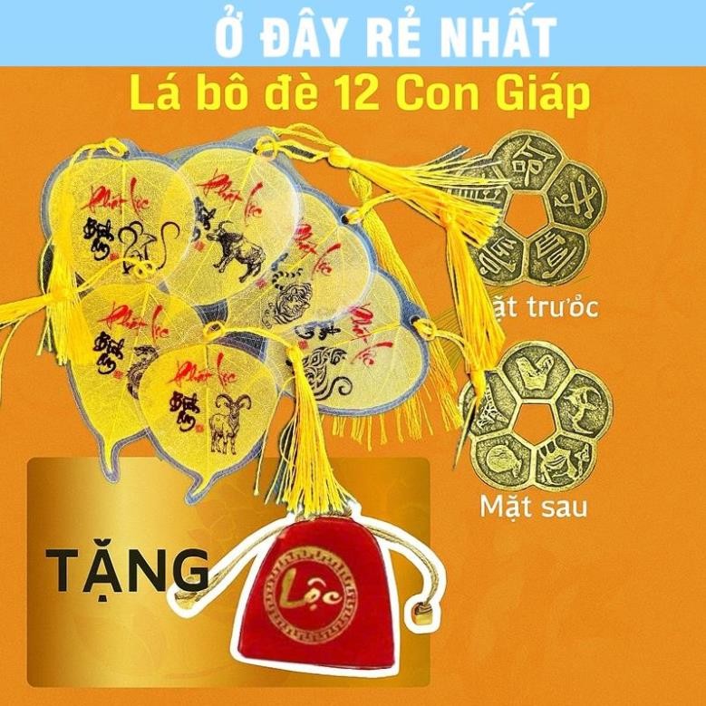 ⭐SẴN HÀNG⭐ (Tặng Túi Lộc) Combo Lá Bồ Đề 12 Con Giáp Và Đồng Xu Hoa Mai Trang Trí Phong Thuỷ
