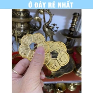 ⭐SẴN HÀNG⭐ Đồng xu hoa mai 5 cánh mạ vàng để bóp ví , két sắt phong thuỷ
