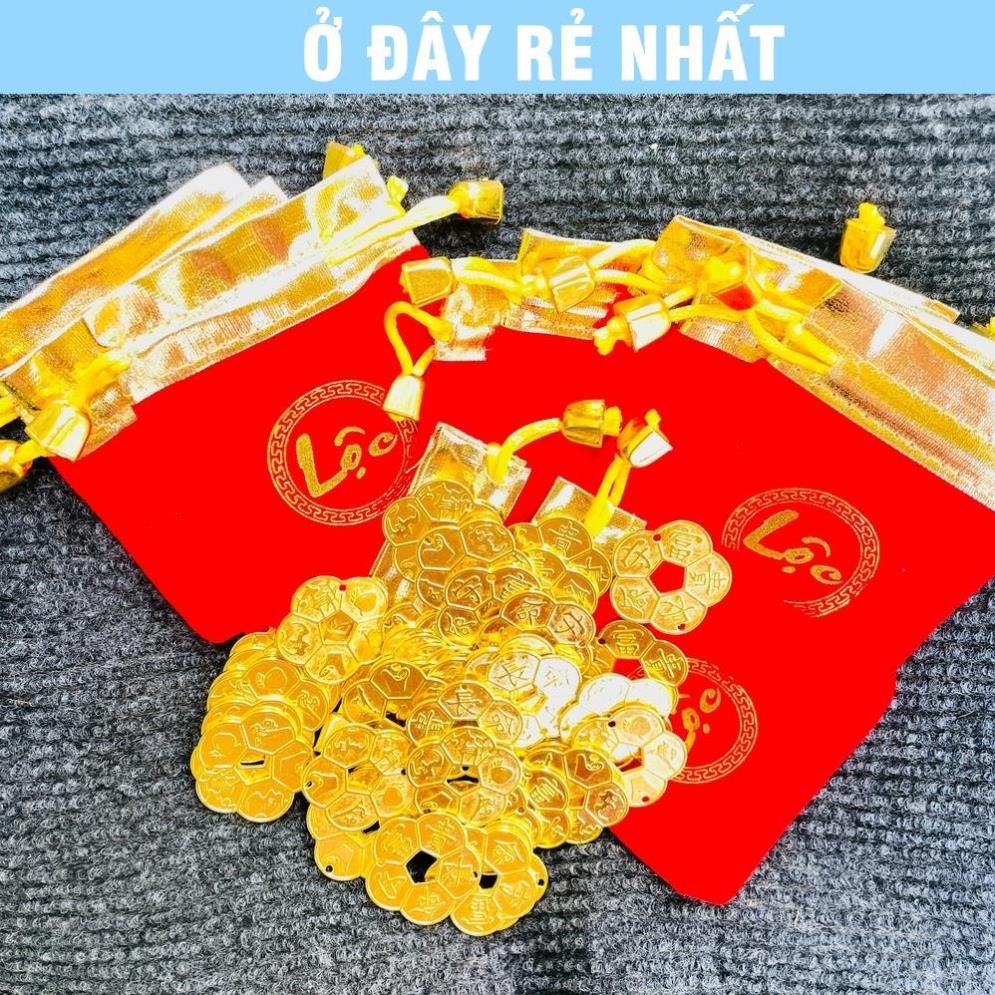 ⭐SẴN HÀNG⭐ (Size 3cm) Xu Hoa Mai 5 Cánh Mạ Vàng Giá Sỉ , có tùy chọn túi đỏ