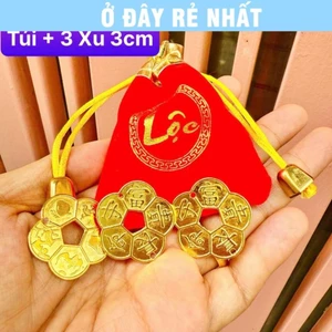 ⭐SẴN HÀNG⭐ Túi lộc và 3 đồng xu hoa mai may mắn phong thuỷ , size nhỏ 3cm