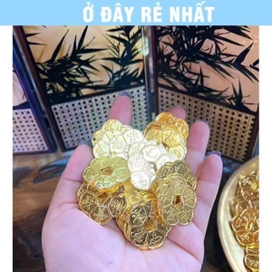 ⭐SẴN HÀNG⭐ Combo 3 Đồng Xu Hoa Mai Mạ Vàng / Cổ 3cm – Tặng Kèm Túi Lộc Đỏ Mang May Mắn Đầu Năm