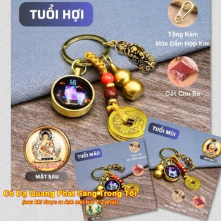 Móc Khóa Dạ Quang 12 Con Giáp Mặt Phật Bản Mệnh, Cóc Thiềm Thừ phong thủy + Dây 5 Xu treo chìa khóa ôtô