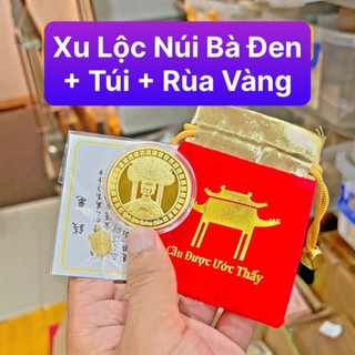 Đồng Xu Núi Bà Đen Tây Ninh Mạ Vàng , Rước Tài Lộc Làm Ăn Phát Tài , Kèm túi Cầu Được Ước Thấy