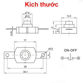 [Giá combo] Nút nhấn giữ (on/off) 1217KD 12x17mm 2 chân
