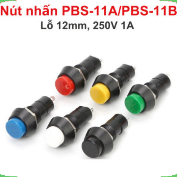 [Giá bán sỉ] (10 cái) Nút nhấn giữ PBS-11A/ nhấn nhả PBS-11B 12mm 2 chân 250V 3A