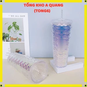Cốc Uống Nước Họa Tiết Lấp Lánh,Ly Vảy Cá Chất Liệu Nhựa An Toàn 2 Lớp - LY GIỮ NHIỆT ÁNH KIM CƯƠNG KÈM ỐNG HÚT