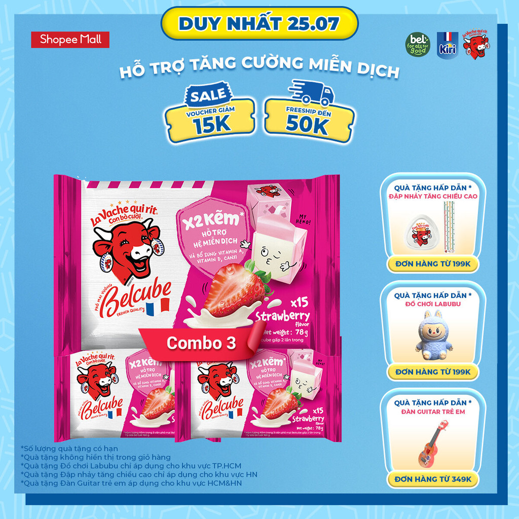 Combo 3 Phô mai vuông Belcube ngọt vị Dâu 78G x 15C | Shopee Việt Nam