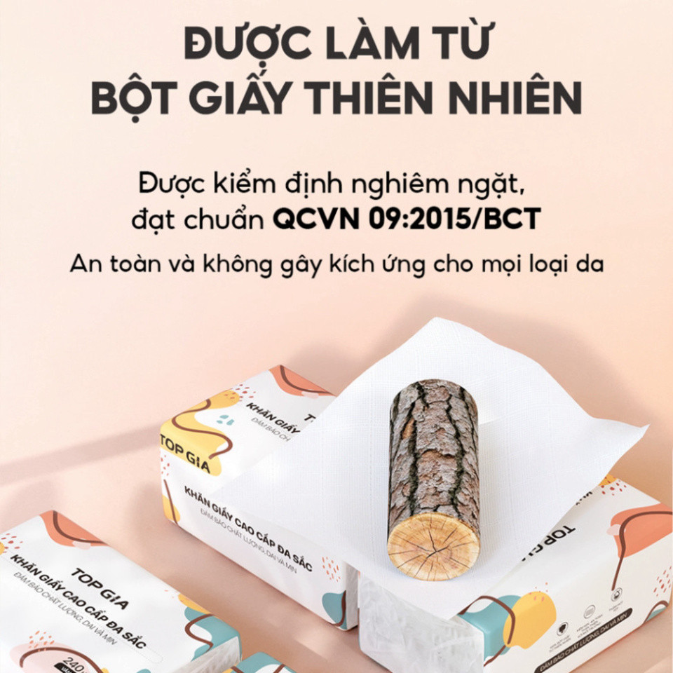 Thùng 40 gói giấy ăn rút Topgia đa sắc cao cấp 240 tờ 4 lớp, dập vân 4D mềm mại và thấm hút hiệu quả