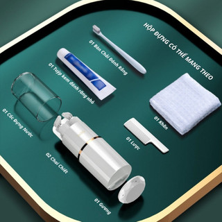 Hộp đựng bàn chải đánh răng du lịch đa năng 5 trong 1 kèm bình chiết, cốc, lược, gương tiện lợi