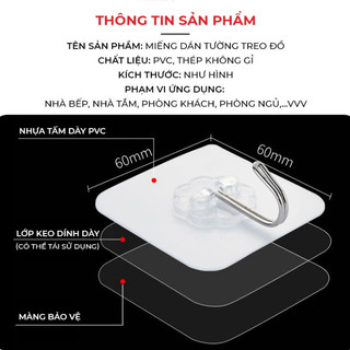 Móc Dán Tường Siêu Dính Chịu Lực Siêu Bền - Loại Keo Dày Siêu Chắc Chất Lượng Cao