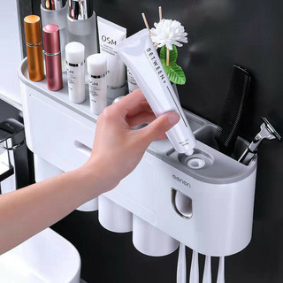Bộ nhả kem đánh răng tự động Giá treo bàn chải đánh răng dán tường gạch men kèm cốc