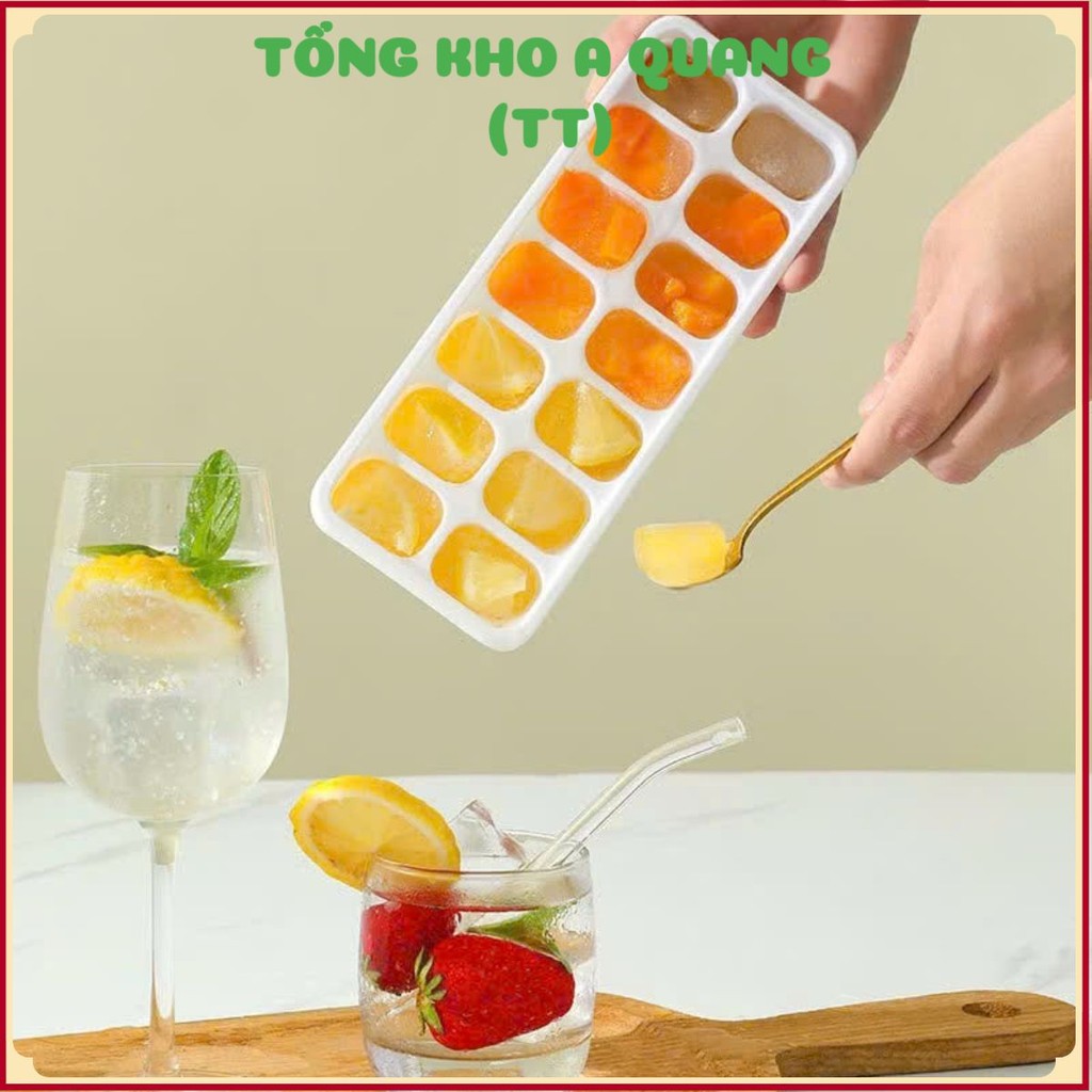 (COMBO 5) KHAY ĐÁ VIÊN CÓ NẮP NGĂN MÙI TỦ LẠNH - Khay Làm Đá 14 Ô Dễ Dàng Tháo Viên Từng Ô,Khay Đá Silicon Có Nắp Đậy