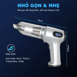 Máy hút bụi mini 2in1 thổi & hút,hiển thị màn hình, 12000Pa, có đèn xanh báo bụi, nhỏ gọn, pin sạc