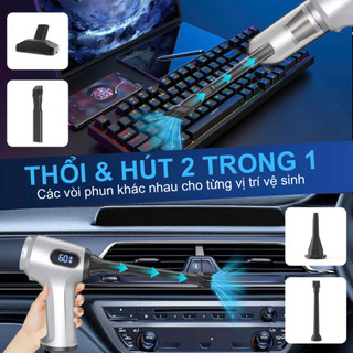 Máy hút bụi mini 2in1 thổi & hút,hiển thị màn hình, 12000Pa, có đèn xanh báo bụi, nhỏ gọn, pin sạc
