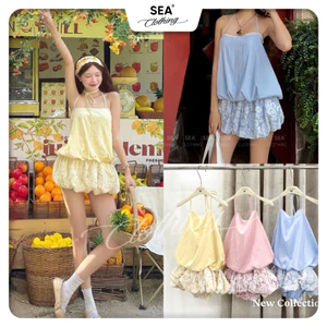 Đầm nữ cổ yếm chun nhún eo dáng bí AMELIE DRESS thiết kế hoa thêu
