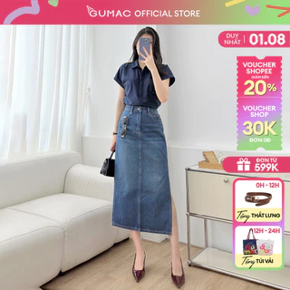 Chân váy jeans nữ bút chì dáng dài midi xẻ tà tôn dáng dễ phối trẻ trung thời trang GUMAC VD12037