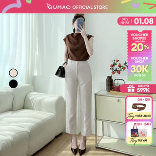 Quần ống đứng lai baggy nhẹ đính khuy nút vàng thời trang GUMAC LQE0819