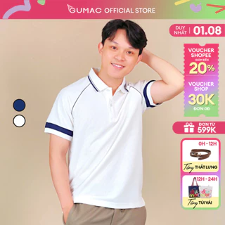 Áo thun Polo nam phối viền sọc màu trắng - xanh đen vải thun ruby dày dặn thời trang GUMAC LPLNE0828