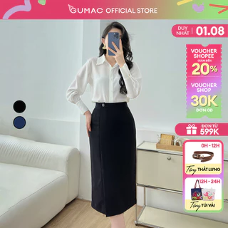 Chân váy nữ công sở bút chì suông đính nút xẻ đắp trước thanh lịch thời trang GUMAC LVE0107
