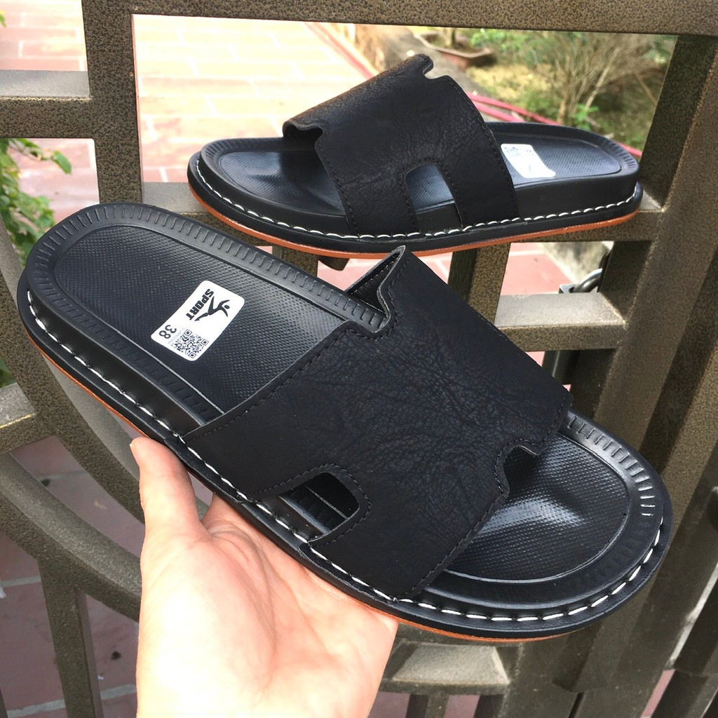 Dép Nam, Dép Da Quai Ngang Chữ H Cao Cấp, Khâu Đế Thủ Công Bền Chắc Êm Chân Chống Trượt, Size 38-44, Bảo Hành 12 Tháng