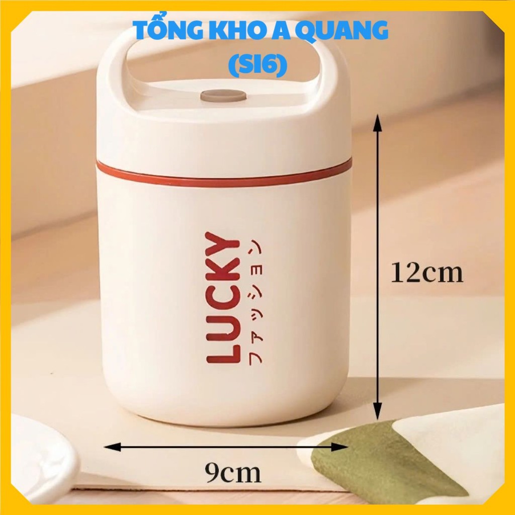 HỘP ĐỰNG CHÁO CHO BÉ 500ML KÈM THÌA TIỆN LỢI - Bình Ủ Cháo Inox 304 An Toàn,Bình Ủ Cháo Lucky Giữ Nhiệt 3 Lớp