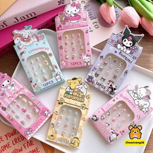 Combo 6 hộp móng tay giả Nail hoạ tiết hoạt hình Kuromi Kitty Cinamoroll xinh xắn có sẵn keo dính cho bé gái