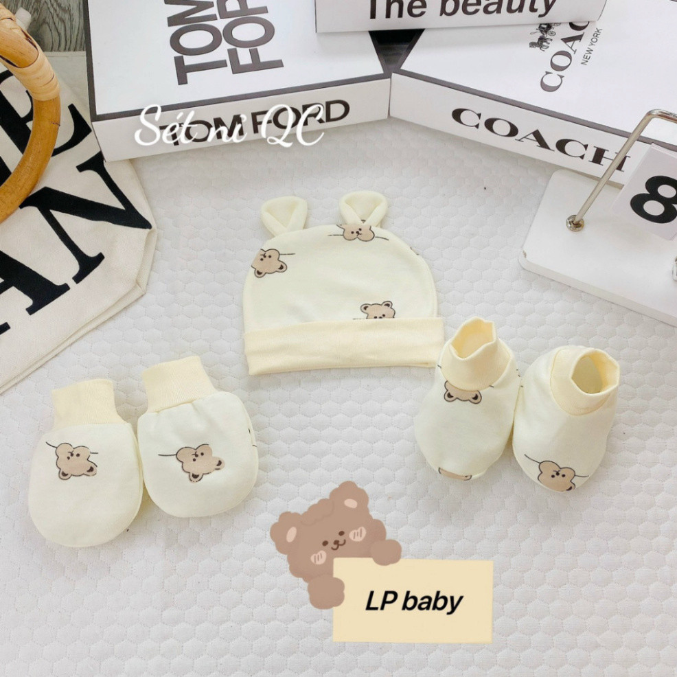 Set Mũ Bao Tay Bao Chân size 0- 3 tháng LP Cho Bé - Thun Lạnh mềm mịn, thoáng mát co giãn in họa tiết