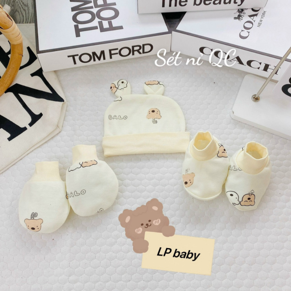 Set Mũ Bao Tay Bao Chân size 0- 3 tháng LP Cho Bé - Thun Lạnh mềm mịn, thoáng mát co giãn in họa tiết