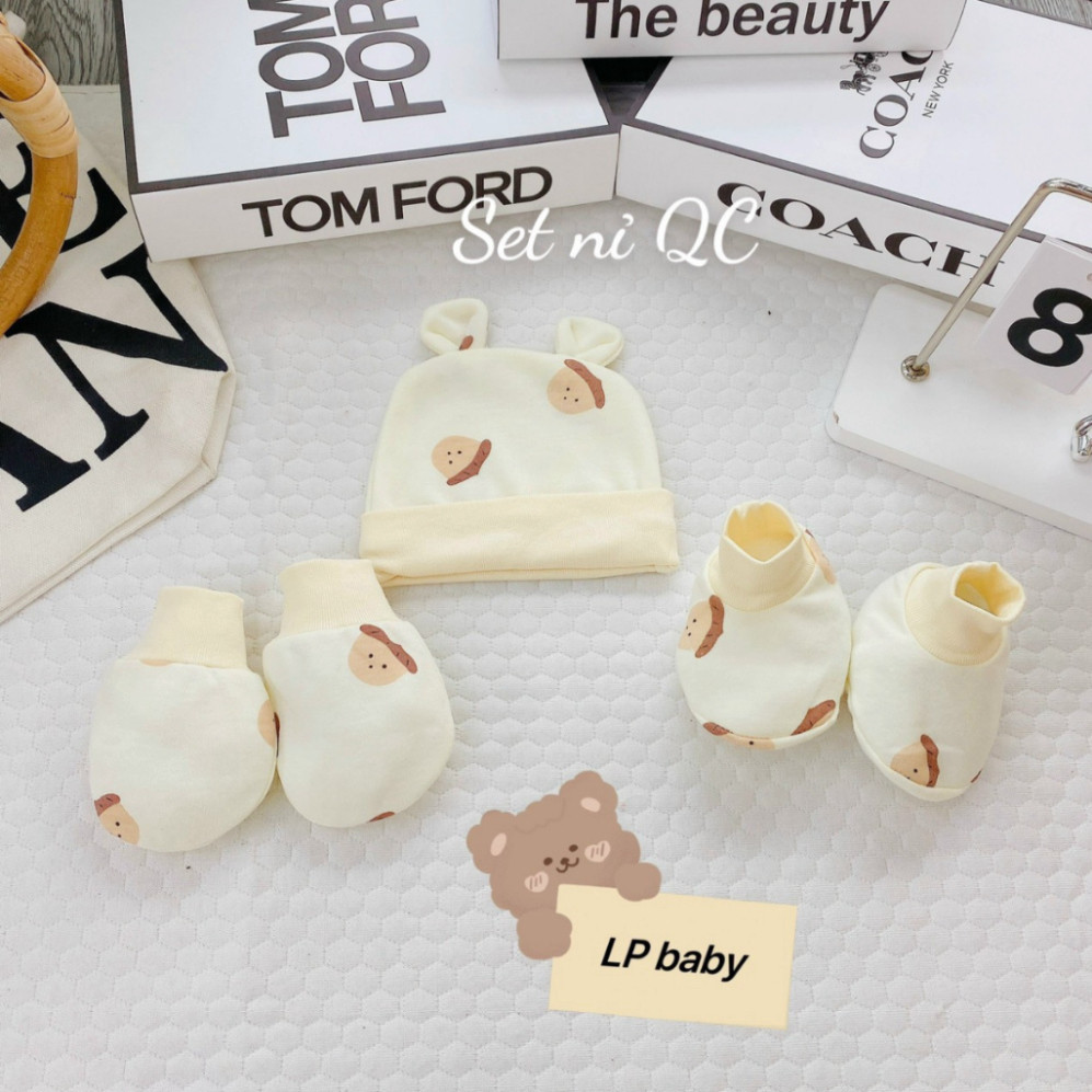Set Mũ Bao Tay Bao Chân size 0- 3 tháng LP Cho Bé - Thun Lạnh mềm mịn, thoáng mát co giãn in họa tiết