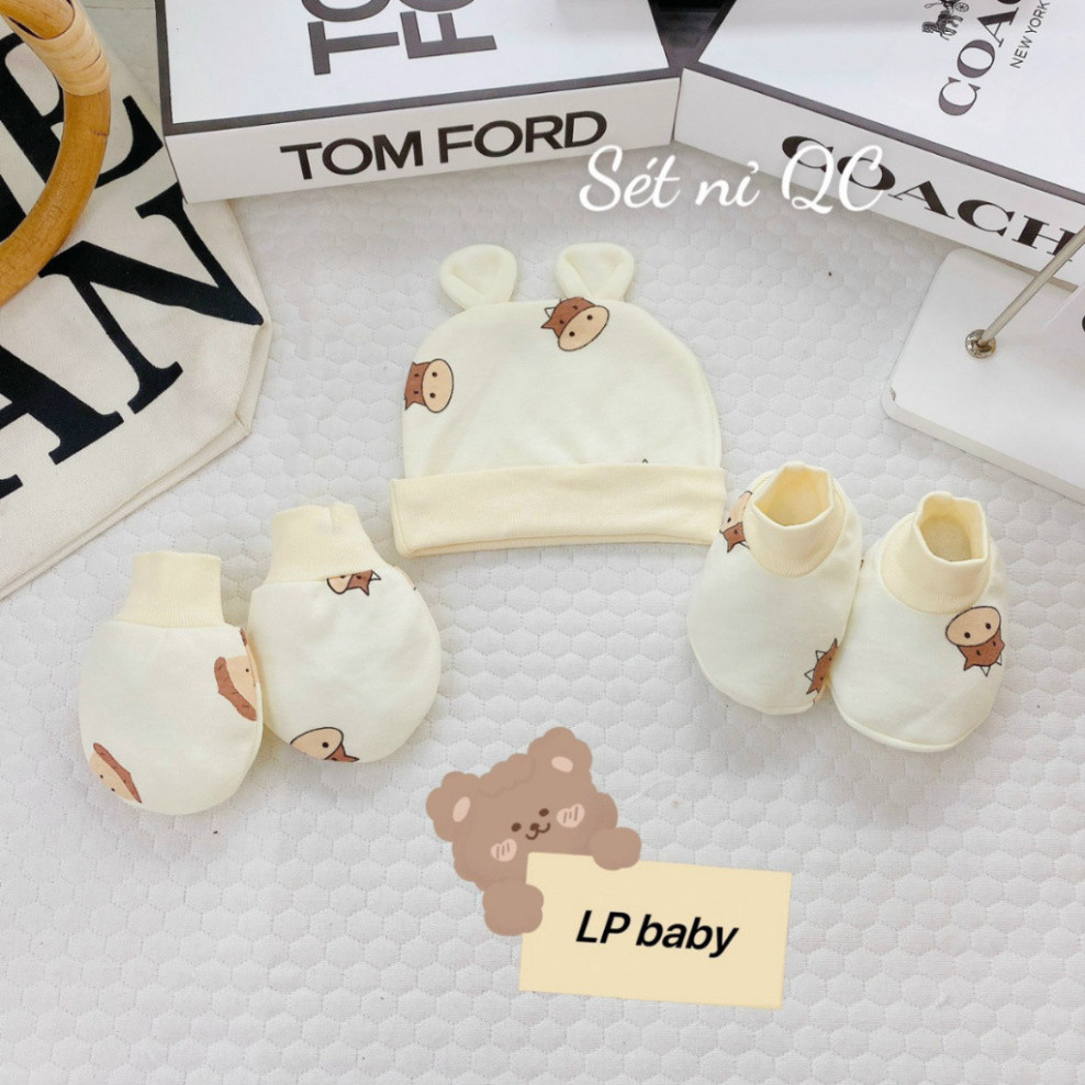 Set Mũ Bao Tay Bao Chân size 0- 3 tháng LP Cho Bé - Thun Lạnh mềm mịn, thoáng mát co giãn in họa tiết