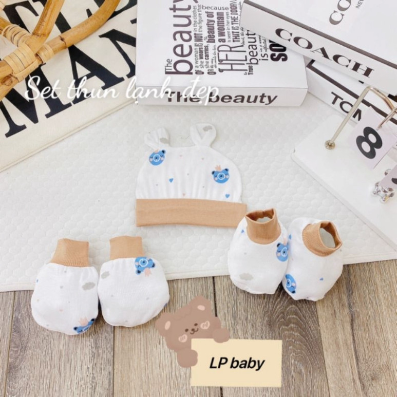 set 3 mũ kèm bao tay bao chân thun lạnh