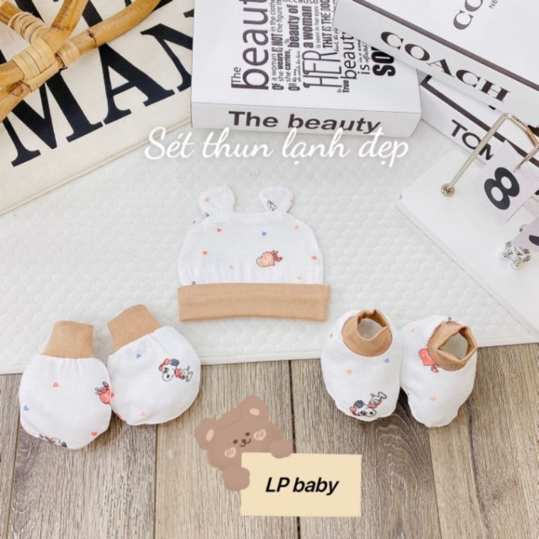 set 3 mũ kèm bao tay bao chân thun lạnh