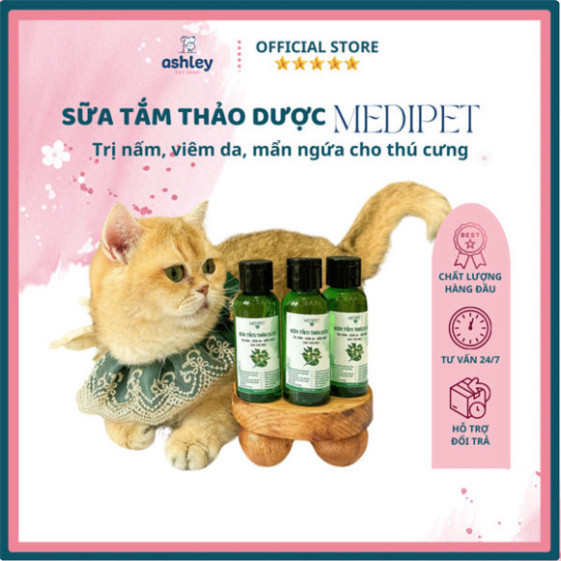 Sữa tắm thảo dược MEDIPET nấm, viêm da, mẩn ngứa cho chó mèo an toàn lành tính