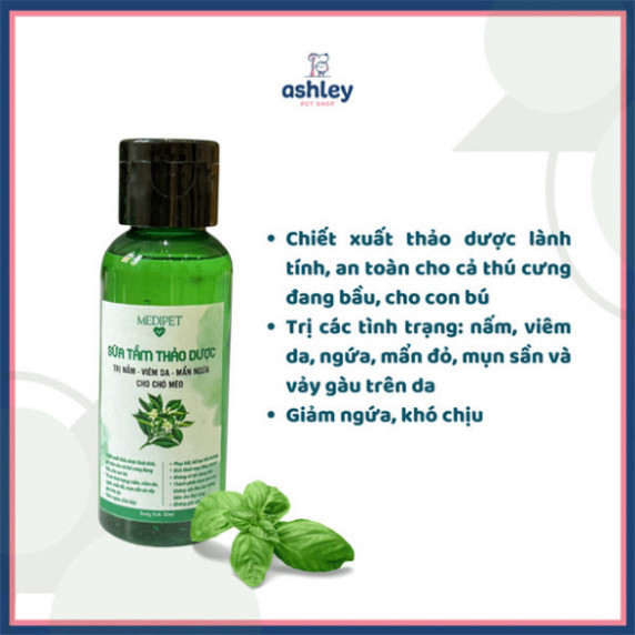 Sữa tắm thảo dược MEDIPET nấm, viêm da, mẩn ngứa cho chó mèo an toàn lành tính