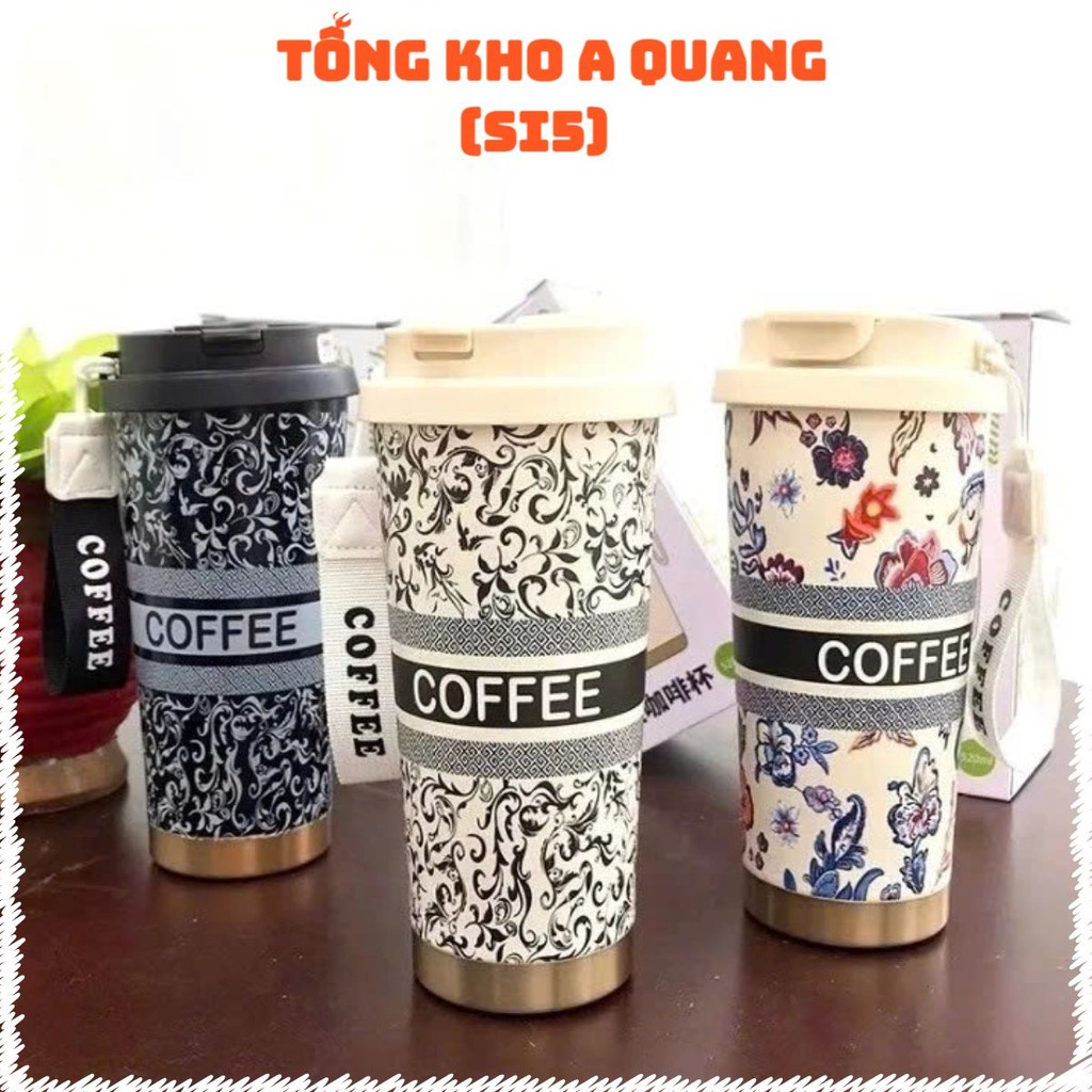 Cốc Giữ Nhiệt Inox 316 500ml Cao Cấp, Quai Cầm Chắc Chắn, Hoạ Tiết Châu Âu Tinh Tế