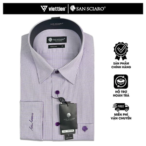 SAN SCIARO - Áo Sơ Mi Tay Dài Màu Tím Caro, Form Regular Lai Bầu, Quà Tặng Nam Việt Tiến Cao Cấp
