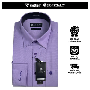 SAN SCIARO - Áo Sơ Mi Nam Tay Dài Màu Màu Tím Violet Caro, Form Regular Lai Bầu, Việt Tiến Cao Cấp
