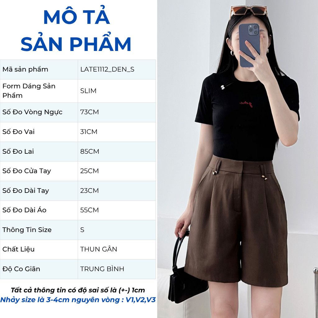 Áo Thun Nữ Form Ôm Xẻ Kiểu Đính Nơ Thêu Chữ Vải Mịn Mát Tôn Dáng Thời Trang GUMAC LATE1112