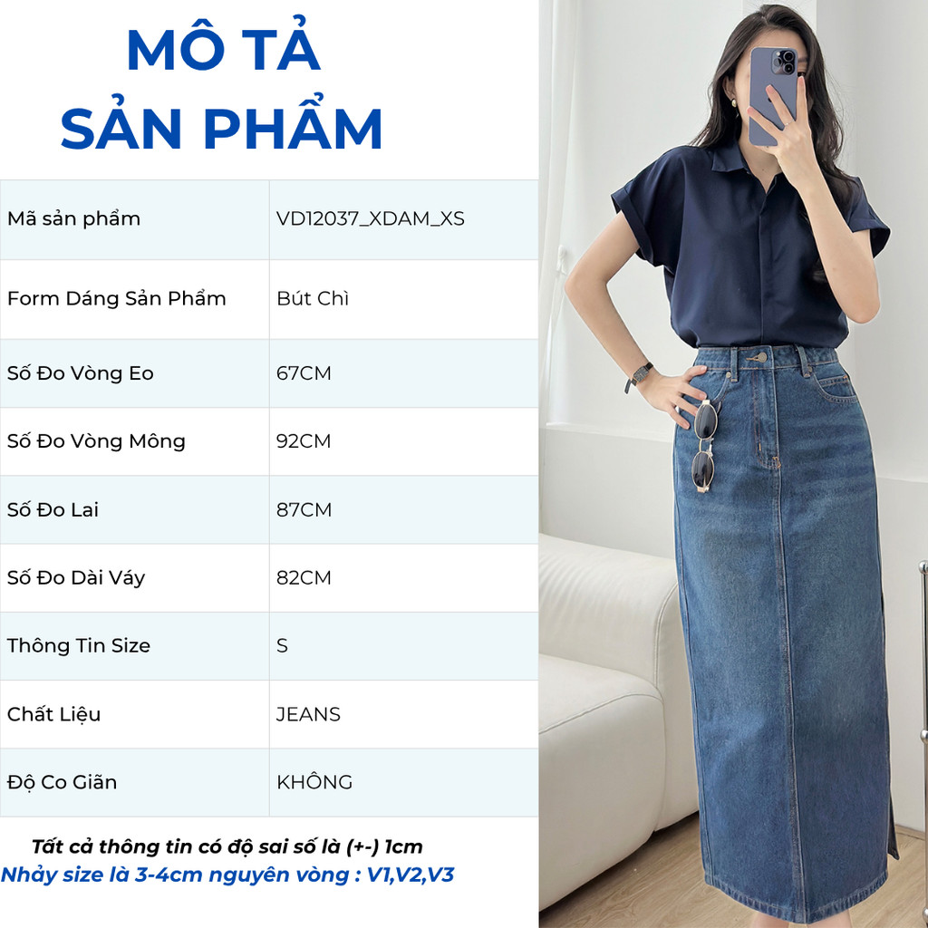 Chân Váy Jeans Nữ GUMAC Chân Váy Bút Chì Dáng Midi Xẻ Tà Tôn Dáng Trẻ Trung VD12037