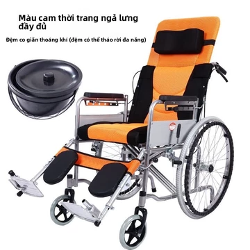 Xe lăn nhẹ gấp gọn có ghế ngồi, xe lăn đa chức năng cho người già, xe lăn có thể ngả hoàn toàn cho người cao tuổi và ng
