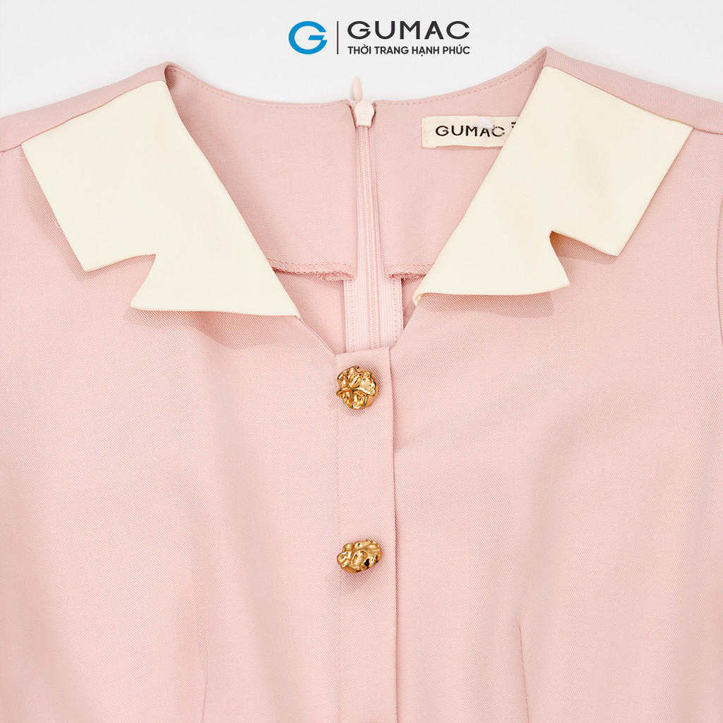 Đầm Nữ GUMAC Form A Thanh Lịch Cổ V Cách Điệu Phối Màu Thanh Lịch DF08005